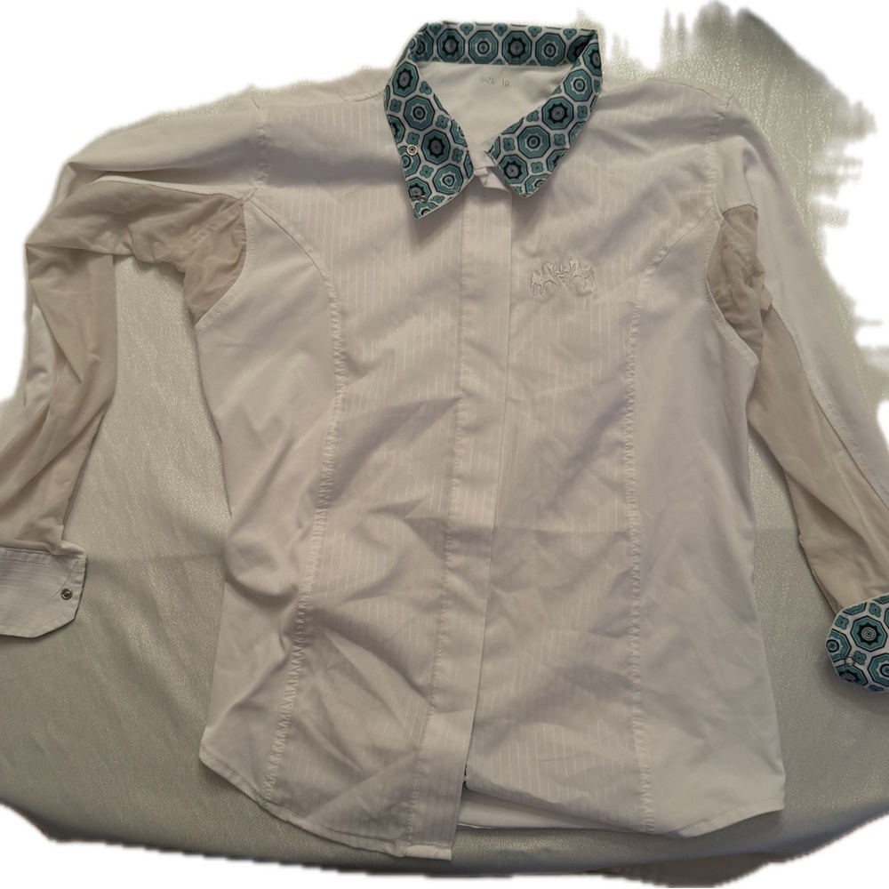 Equestrian White SPF Shirt with Patterned Collar, cuffs